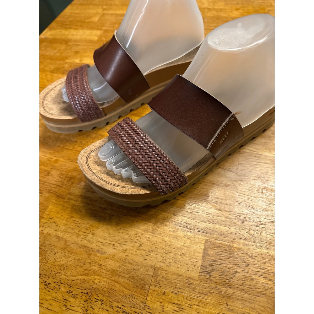 Reef Cushion Vista Hi Brown Woven Platform Slide Sandals Womens 9